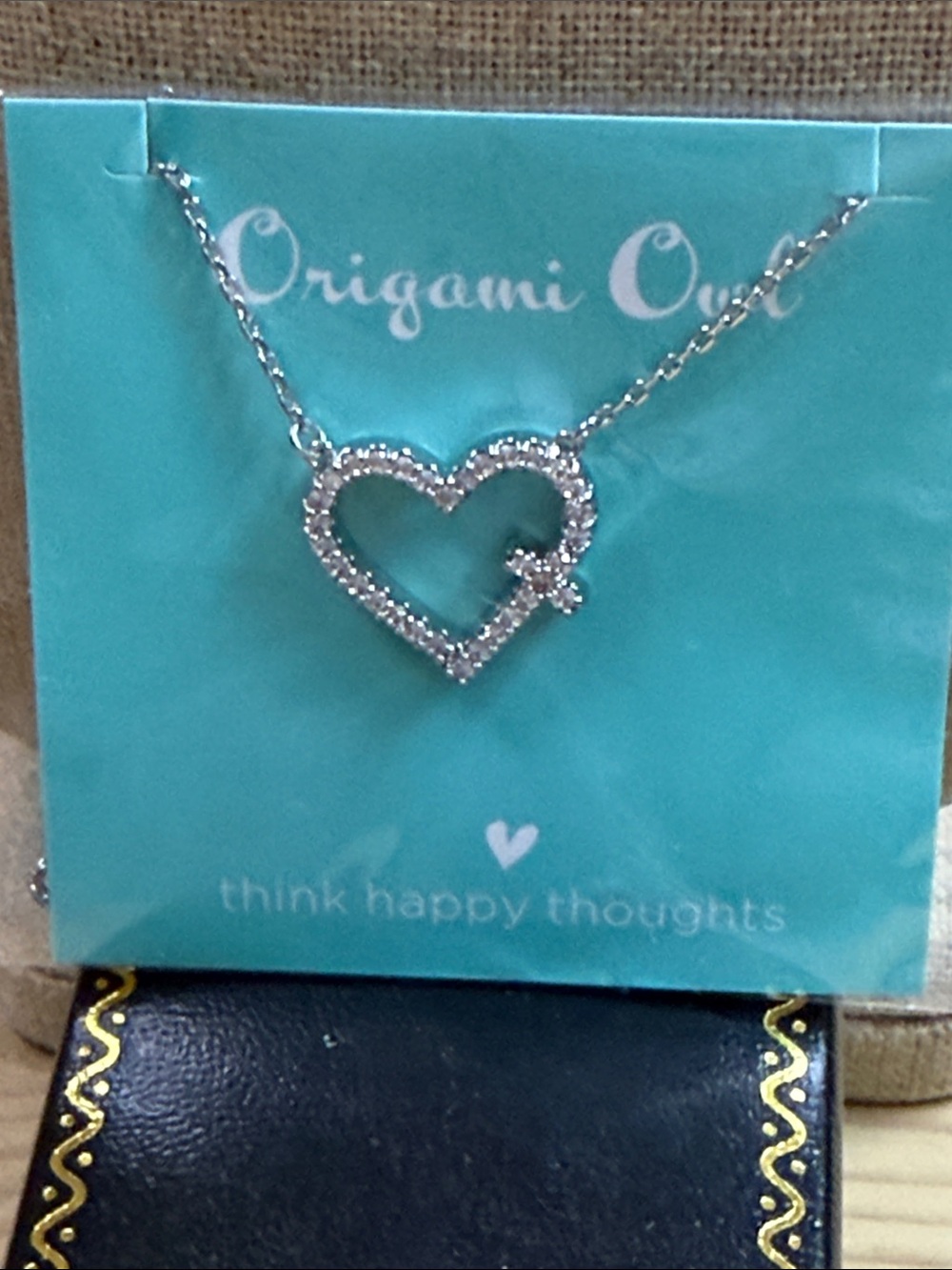 Origami Owl Silver Heart Outline Necklace with Sparkle Accent